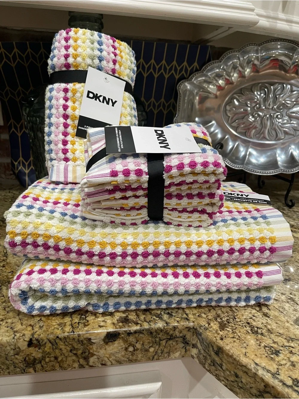 DKNY bath towel bundle - bath, hand and washcloths 100% Cotton colorful and soft
